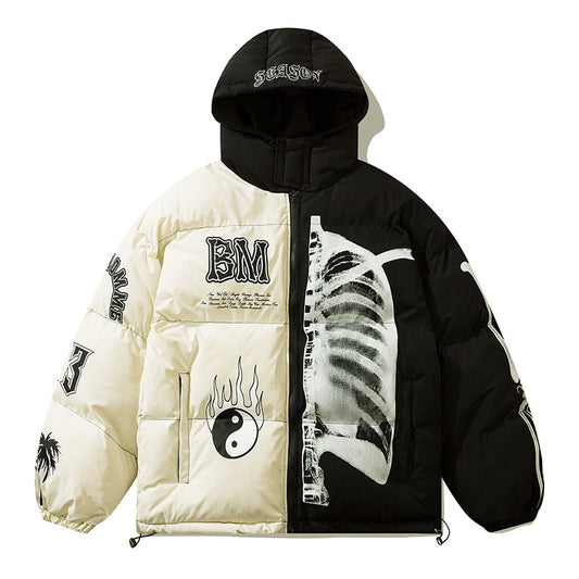 Trend Brand Street National Style Gossip Tai Chi Hit Color Warm Cotton Jacket Men And Women Loose Hooded Cotton Clothes - FITzzE