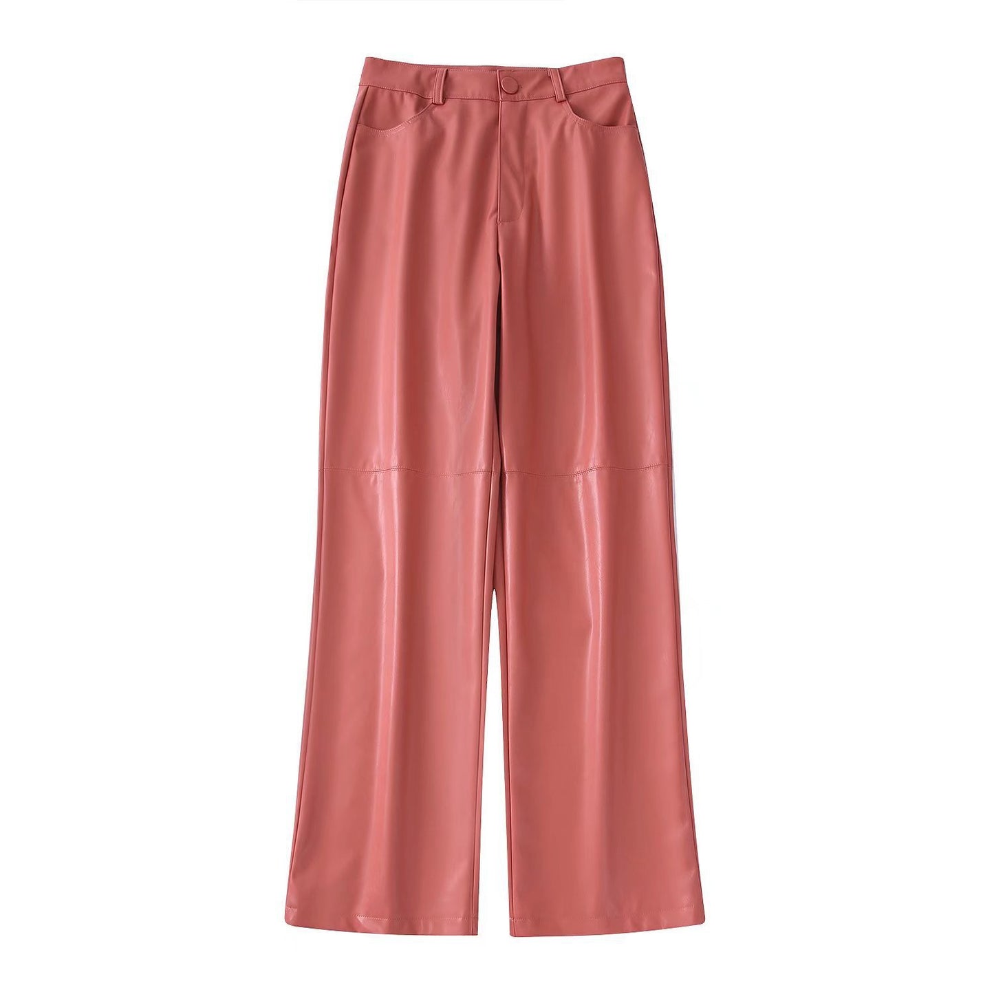 Spring/Summer New Women's Solid Color Faux Leather Double Breasted Blazer + High Waist Leather Pants - FITzzE