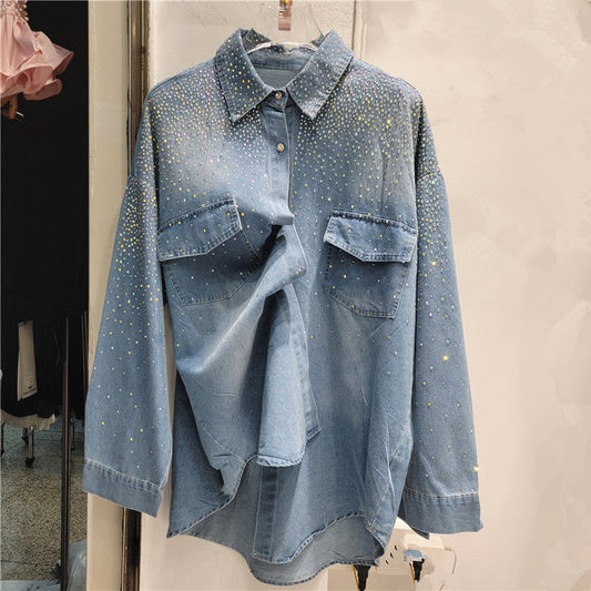 Loose Heavy-Duty Hot Stamping Shirt – Stylish Medium-to-Long Top for a Bold Streetwear Look eprolo