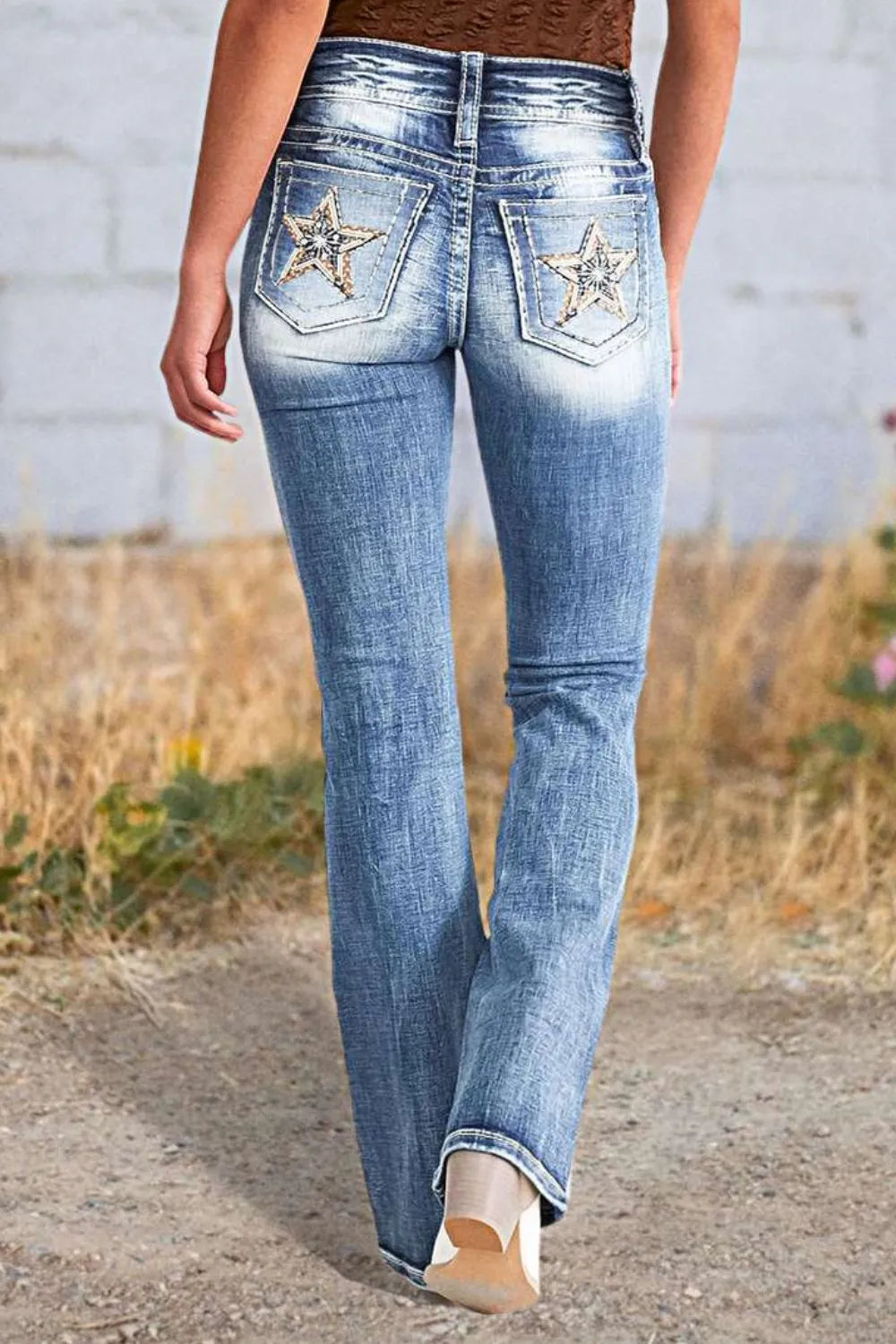 Star Embroidered Bootcut Jeans eprolo
