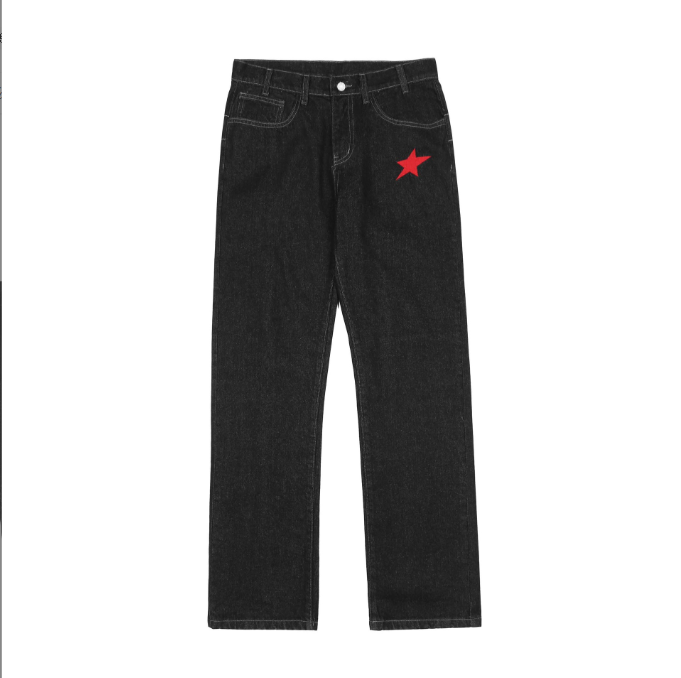 Made of old stickers star embroidery multi pocket jeans, men trendy brand loose wide leg straight leg pants eprolo