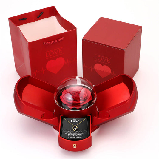 Double Open Rose Gift Box – Elegant Drawer-Style Jewelry Box with Angel Wings, Perfect for Valentine’s eprolo