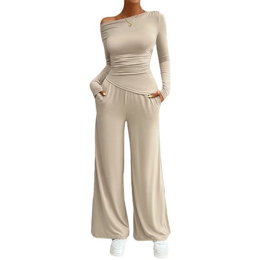 Y2K Long Sleeve Top & Wide Leg Pants Set – Chic Slim Fit Two-Piece for a Trendy Autumn/Winter Look eprolo