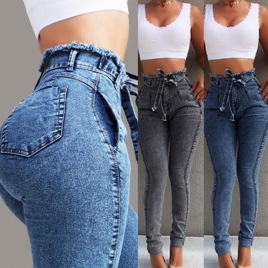 High Waist Jeans Women Streetwear Bandage Denim Plus Size Jeans Femme Pencil Pants Skinny Jeans - FITzzE