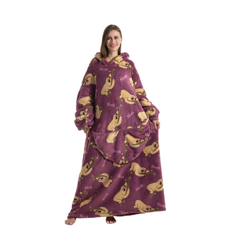 Super Long Flannel Blanket with Sleeves Winter Hoodies Sweatshirt Pullover Fleece Giant Wearable Blanket Hoodie Oversized - FITzzE