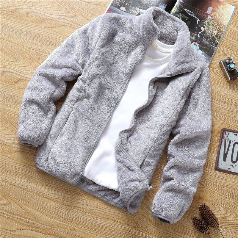 Men's Korean loose autumn and winter jacket, men's standing collar fleece jacket, double-sided fleece top eprolo