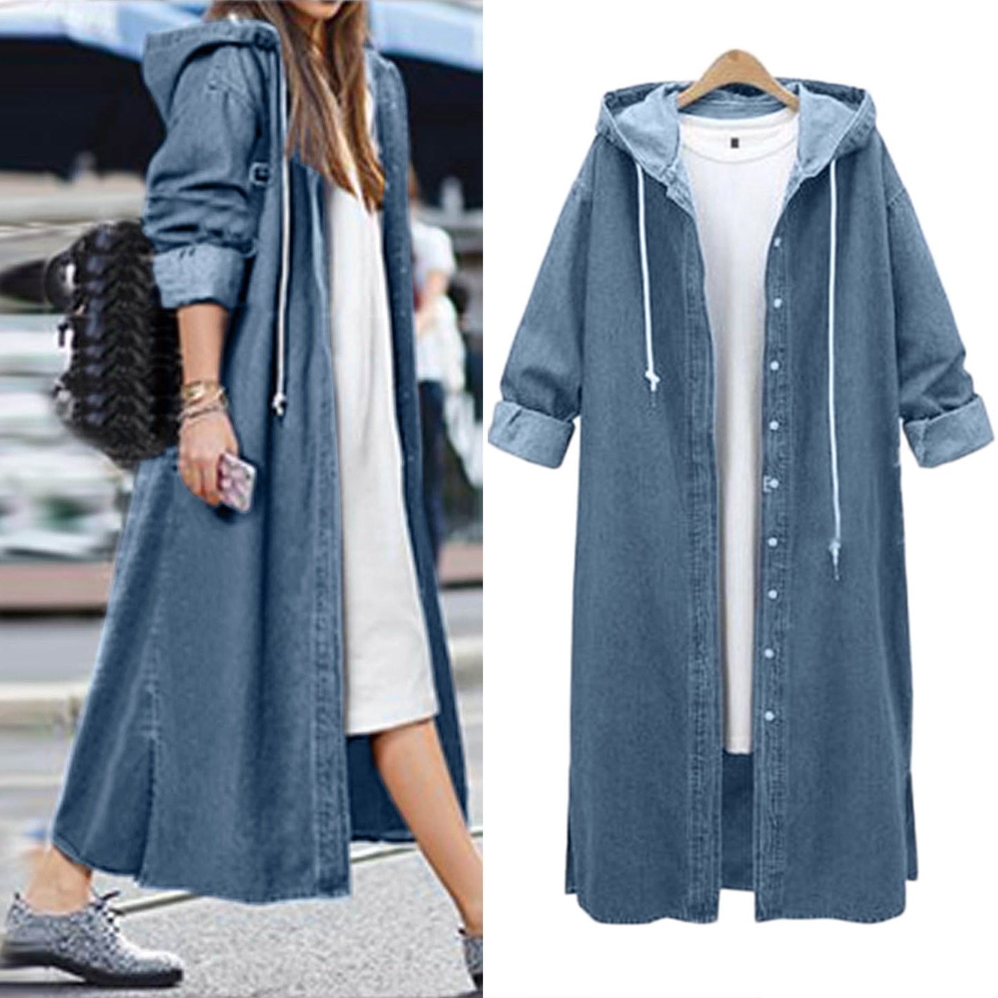 Hooded Outwear Denim Coat For Women Winter Clothes Women Long Overcoat Jacket Coat Jean Sleeve Women's Blouse Veste Femme eprolo