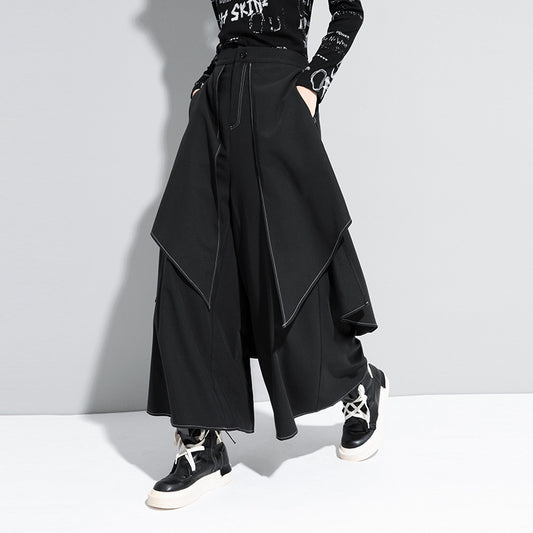 Women's New Casual Pants Fake Two White Line Trousers Loose Large Size Street Trend Brand Wide Leg Pants - FITzzE
