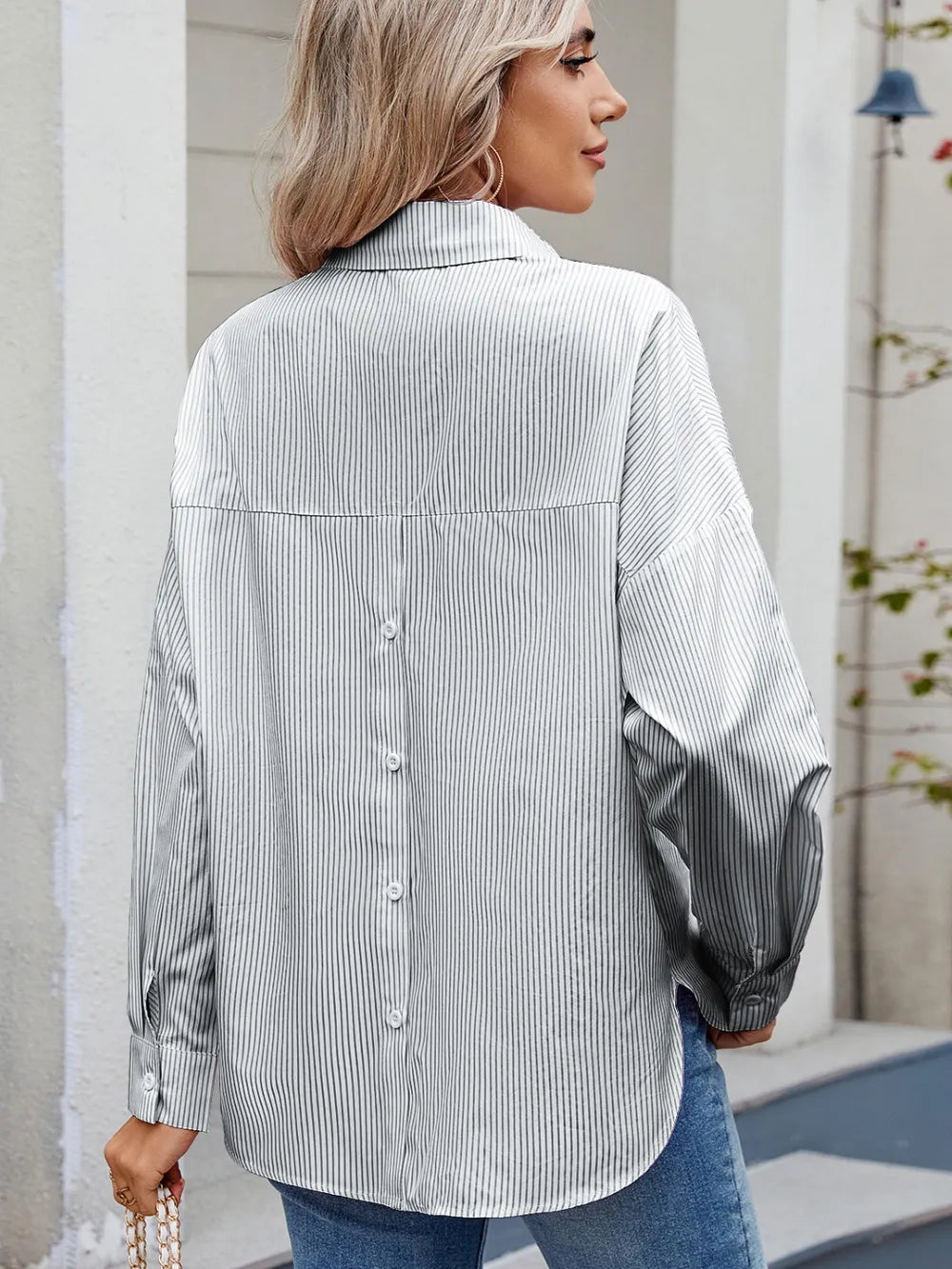 Casual loose one row button long sleeved striped shirt top trendy - FITzzE rghbeu-b4.myshopify.com Casual loose one row button long sleeved striped shirt top trendy