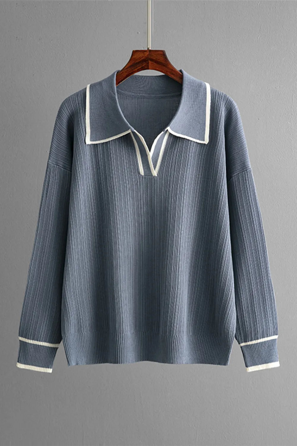 Contrast Trim Johnny Collar Top and Drawstring Pants Sweater Set - FITzzE rghbeu-b4.myshopify.com Contrast Trim Johnny Collar Top and Drawstring Pants Sweater Set