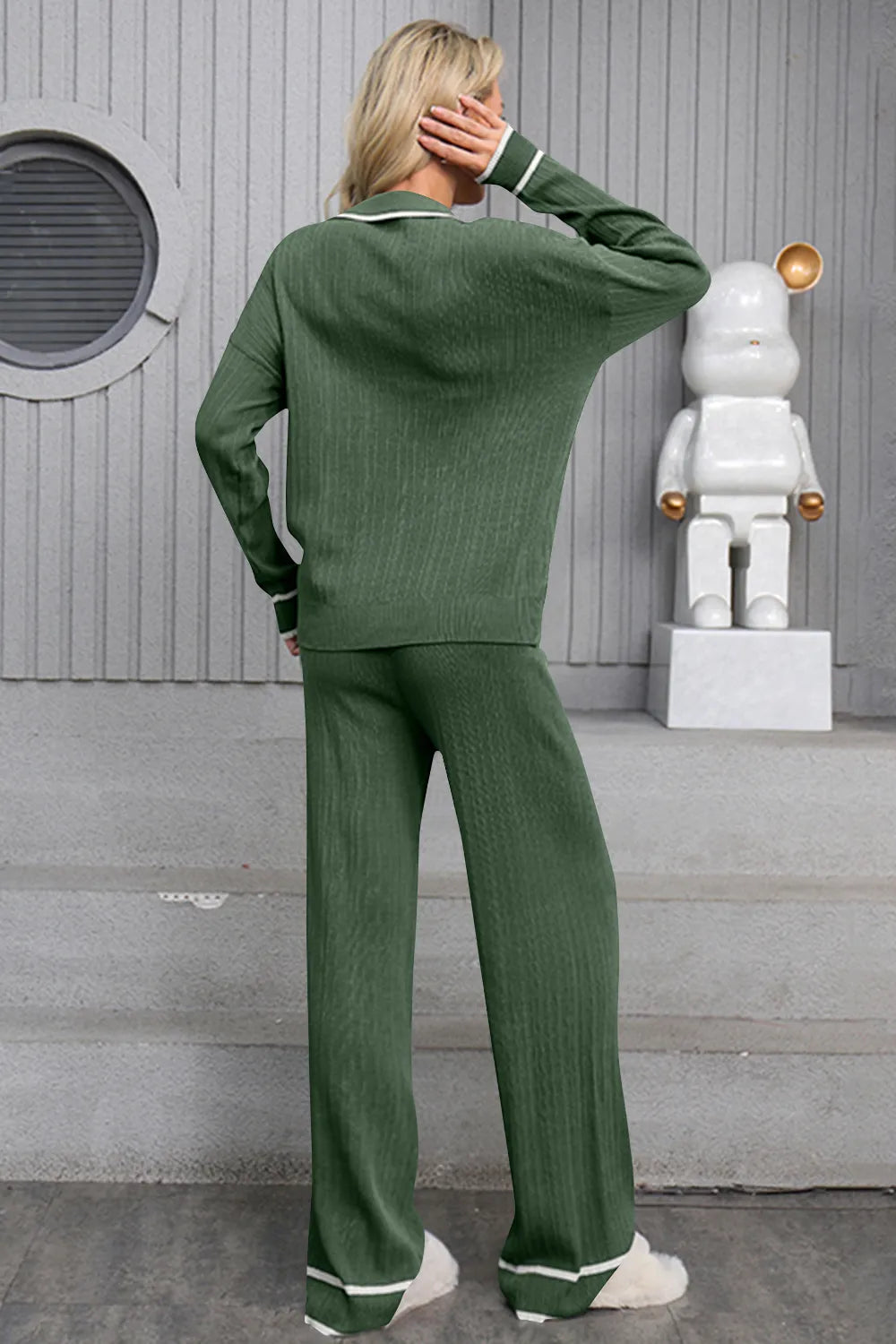 Contrast Trim Johnny Collar Top and Drawstring Pants Sweater Set - FITzzE rghbeu-b4.myshopify.com Contrast Trim Johnny Collar Top and Drawstring Pants Sweater Set