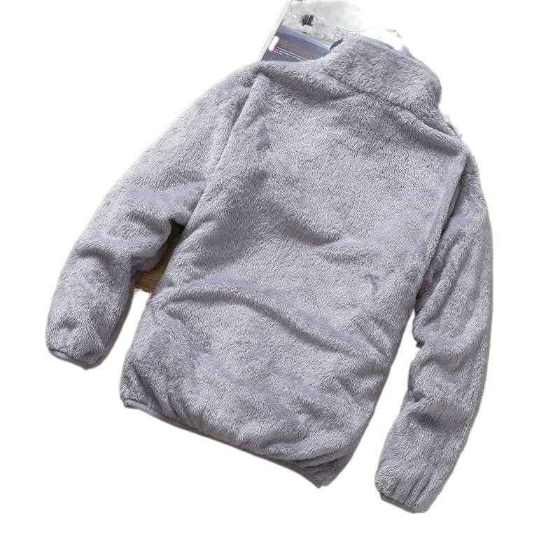 Men's Korean loose autumn and winter jacket, men's standing collar fleece jacket, double-sided fleece top eprolo