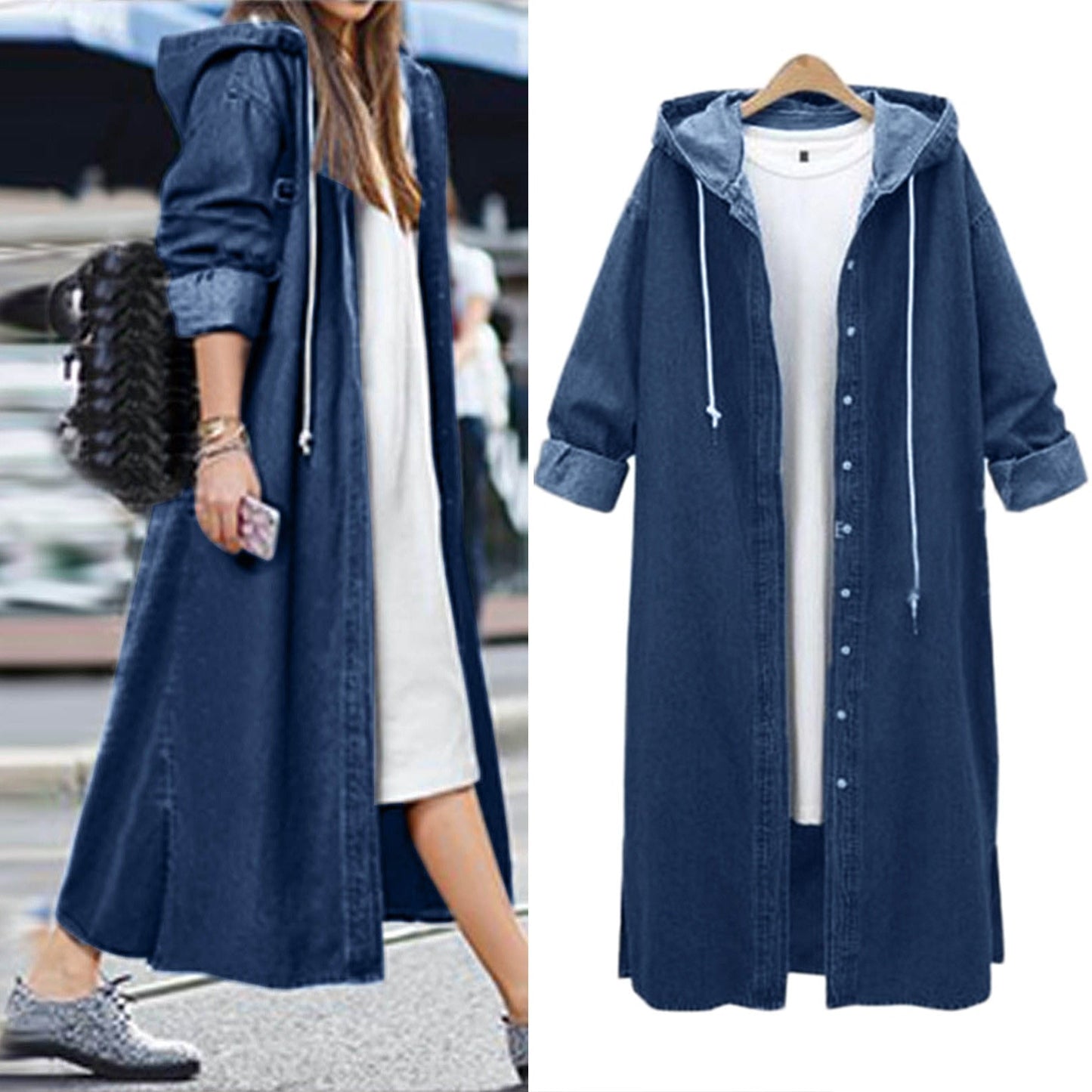 Hooded Outwear Denim Coat For Women Winter Clothes Women Long Overcoat Jacket Coat Jean Sleeve Women's Blouse Veste Femme eprolo