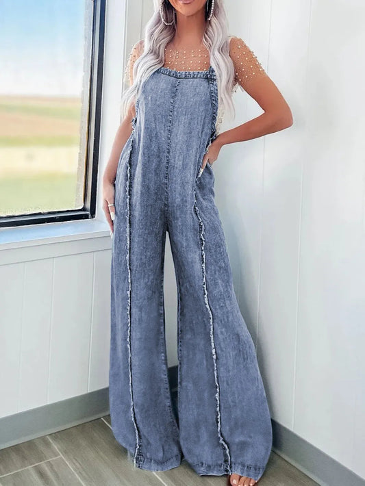 Exposed Seam Washed Wide Leg Denim Overalls – Vintage-Inspired Street Style with Modern Comfort eprolo