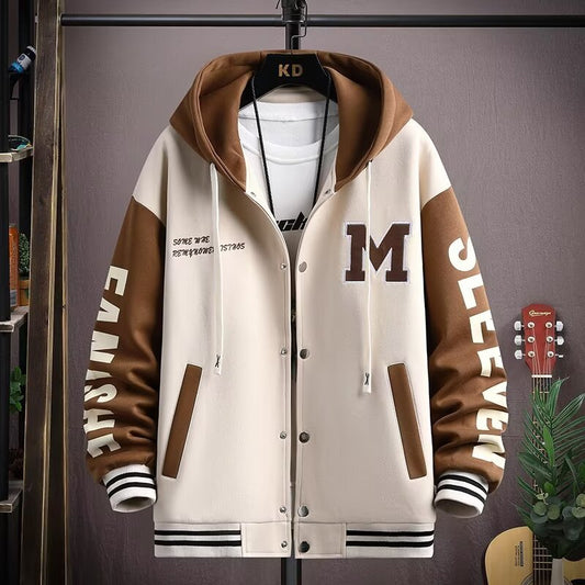 Thick hoodie jacket for boys contrasting colors hooded embroidery heavyweight jacket for teenagers - FITzzE