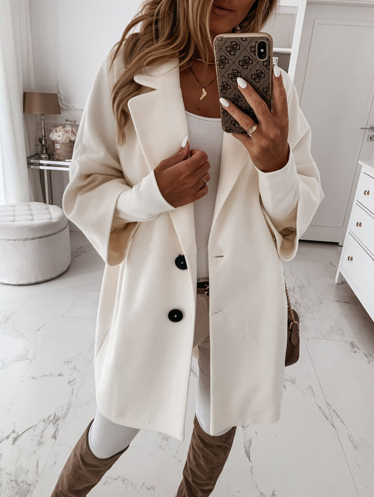 New Autumn And Winter Three Quarter Sleeve Button Lapel Pocket Woolen Coat Women - FITzzE