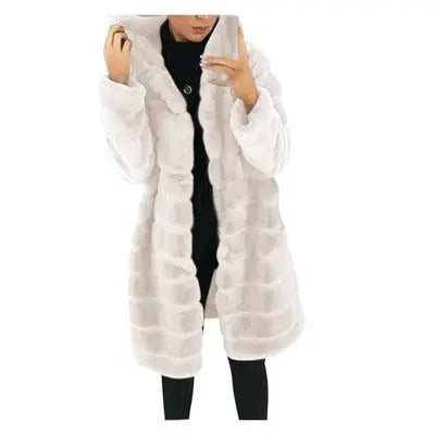 European and American medium to long solid color loose plush hooded coat imitating fur for autumn and winter warm jacket eprolo