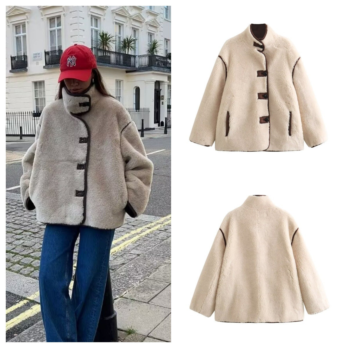 Women's French fashion versatile inlaid fleece loose casual short jacket eprolo