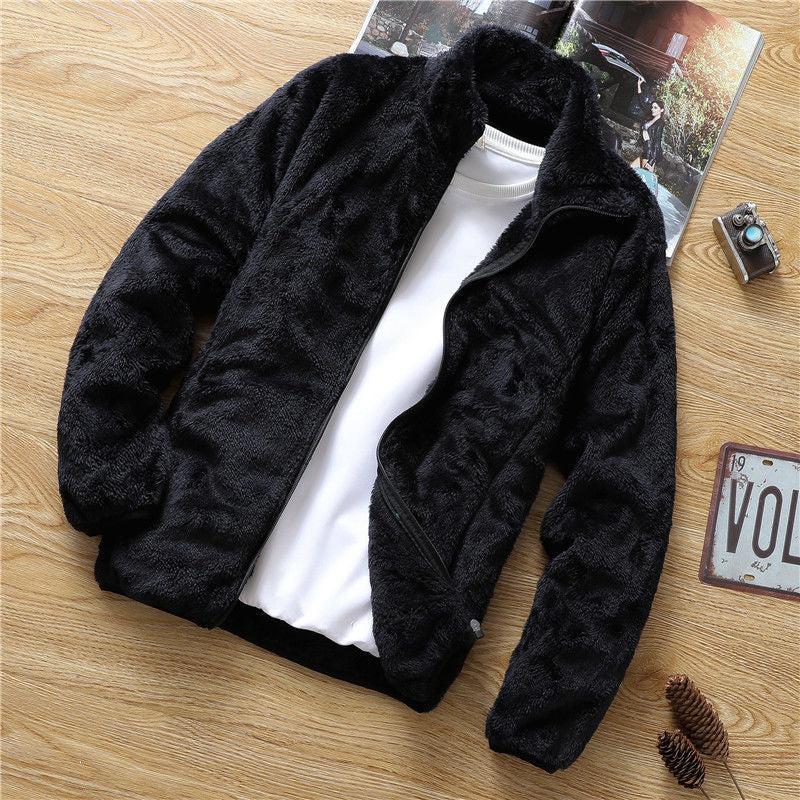 Men's Korean loose autumn and winter jacket, men's standing collar fleece jacket, double-sided fleece top eprolo