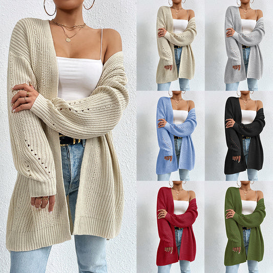 Fashion Autumn Winter Loose Mid Length V Neck Solid Color Warming Thickening Women's Sweater - FITzzE