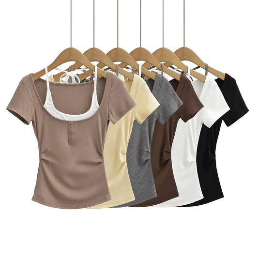 Fake two short sleeved T-shirts for women - FITzzE rghbeu-b4.myshopify.com Fake two short sleeved T-shirts for women