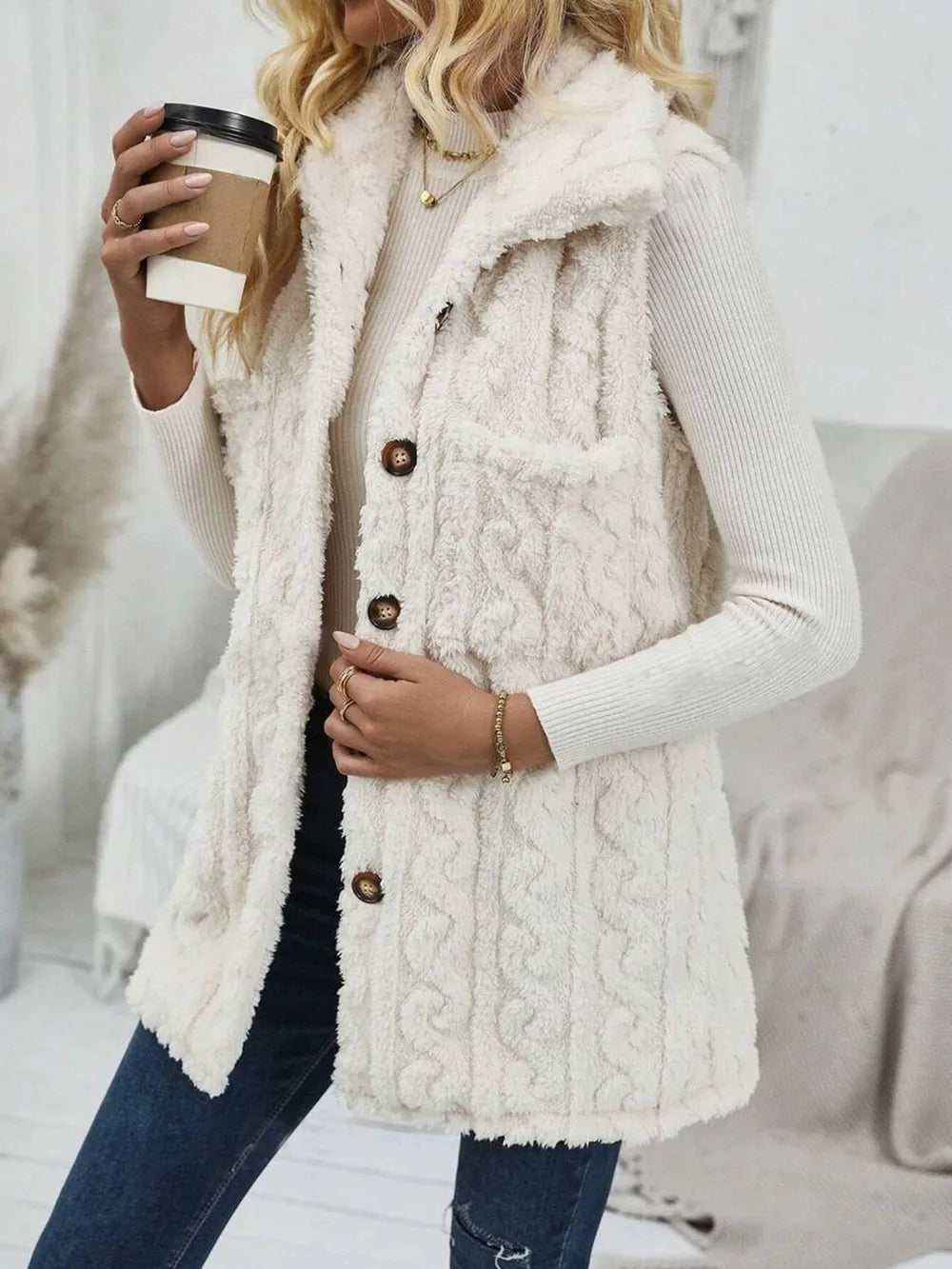 Fuzzy Button Up Vest Coat - FITzzE rghbeu-b4.myshopify.com Fuzzy Button Up Vest Coat