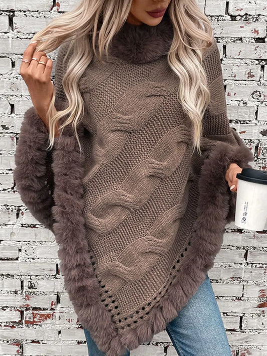 Fuzzy Hem Cable-Knit Poncho - FITzzE rghbeu-b4.myshopify.com Fuzzy Hem Cable-Knit Poncho