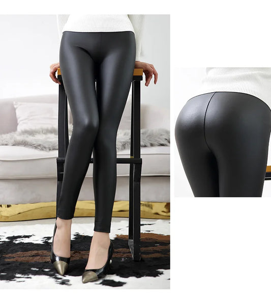Everbellus High Waist Leather Leggings for Women Black Light&Matt Thin&Thick Femme Fitness PU Leggings Sexy Push Up Slim Pants - FITzzE