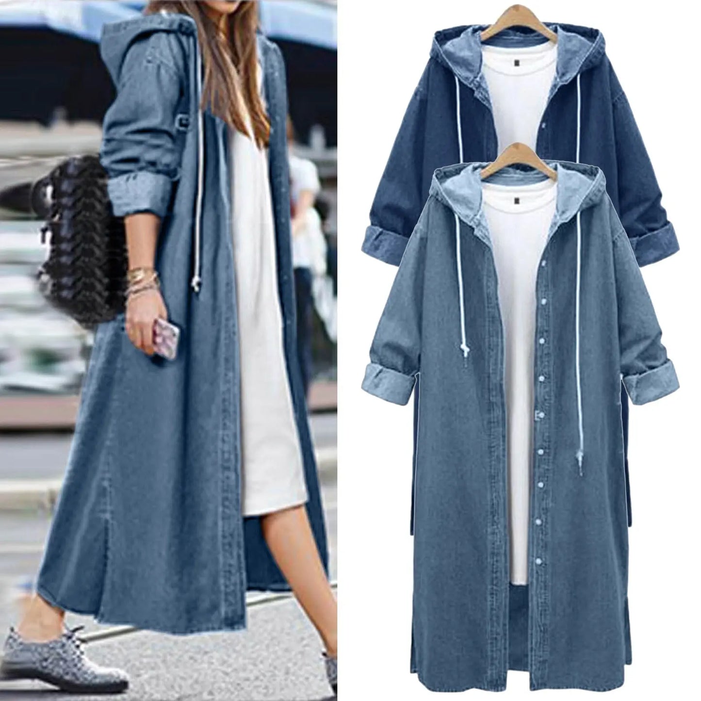 Hooded Outwear Denim Coat For Women Winter Clothes Women Long Overcoat Jacket Coat Jean Sleeve Women's Blouse Veste Femme eprolo