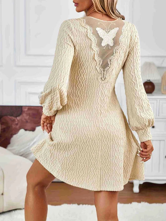 Lace Detail V-Neck Long Sleeve Dress - FITzzE rghbeu-b4.myshopify.com Lace Detail V-Neck Long Sleeve Dress
