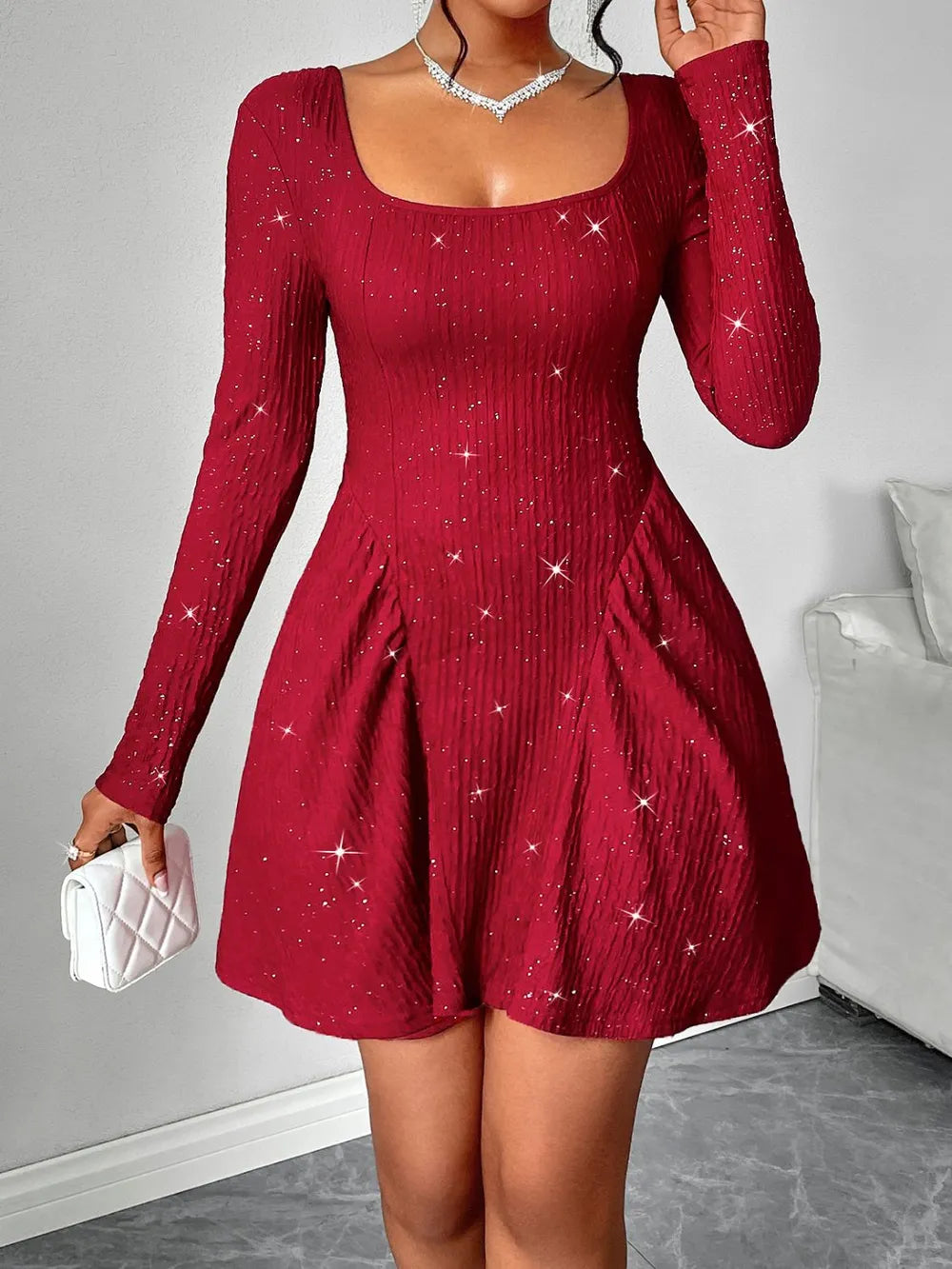 Long sleeved square neck dress sexy dress solid color autumn - FITzzE rghbeu-b4.myshopify.com Long sleeved square neck dress sexy dress solid color autumn