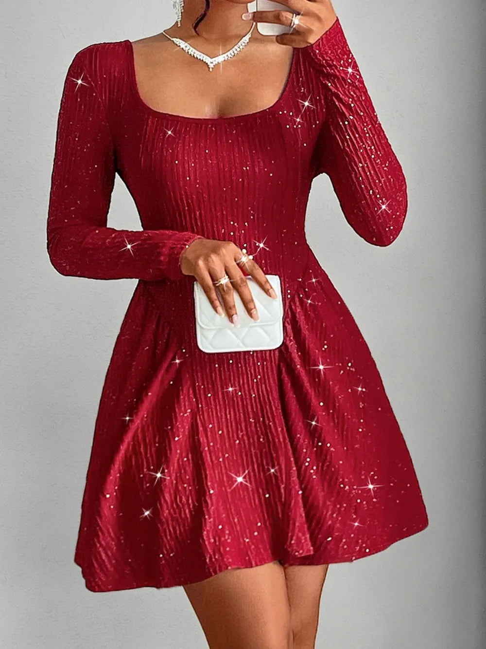 Long sleeved square neck dress sexy dress solid color autumn - FITzzE rghbeu-b4.myshopify.com Long sleeved square neck dress sexy dress solid color autumn