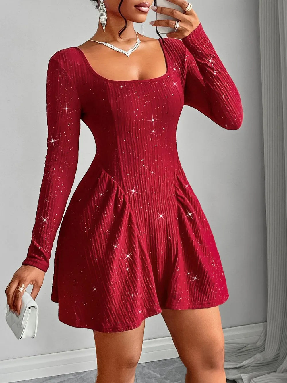 Long sleeved square neck dress sexy dress solid color autumn - FITzzE rghbeu-b4.myshopify.com Long sleeved square neck dress sexy dress solid color autumn
