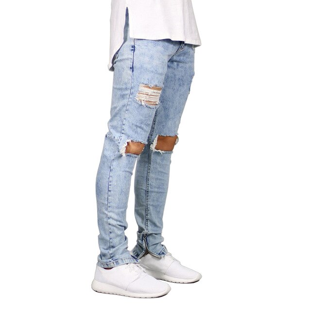 Men Destroyed Ripped Design Ankle Zipper Skinny Jeans - FITzzE rghbeu-b4.myshopify.com Men Destroyed Ripped Design Ankle Zipper Skinny Jeans