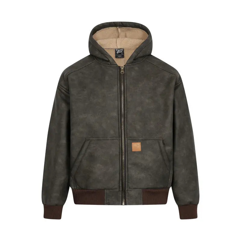 Street Style Thickened Suede Retro Hooded Cotton Coat Faux Unisex Couple Cotton Jacket eprolo