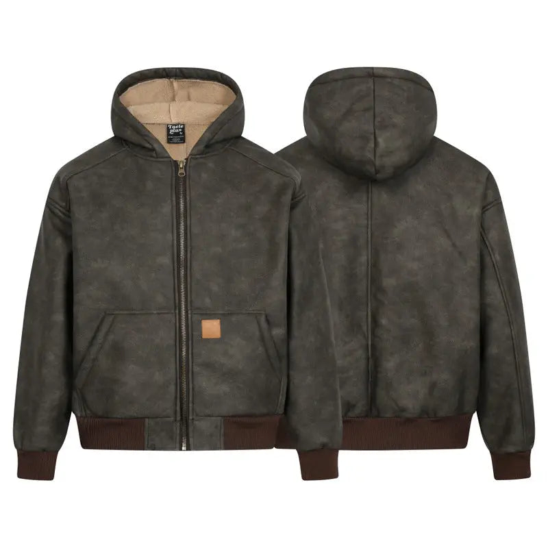 Street Style Thickened Suede Retro Hooded Cotton Coat Faux Unisex Couple Cotton Jacket eprolo