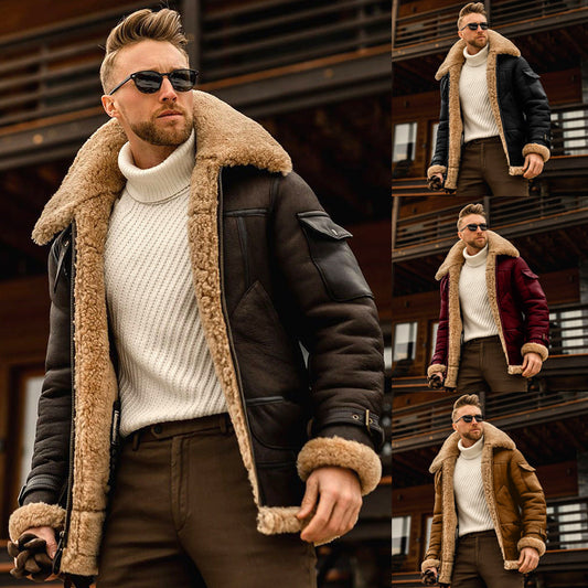 Warm winter men's fur one-piece jacket, thickened faux fur fur jacket - FITzzE rghbeu-b4.myshopify.com Warm winter men's fur one-piece jacket, thickened faux fur fur jacket