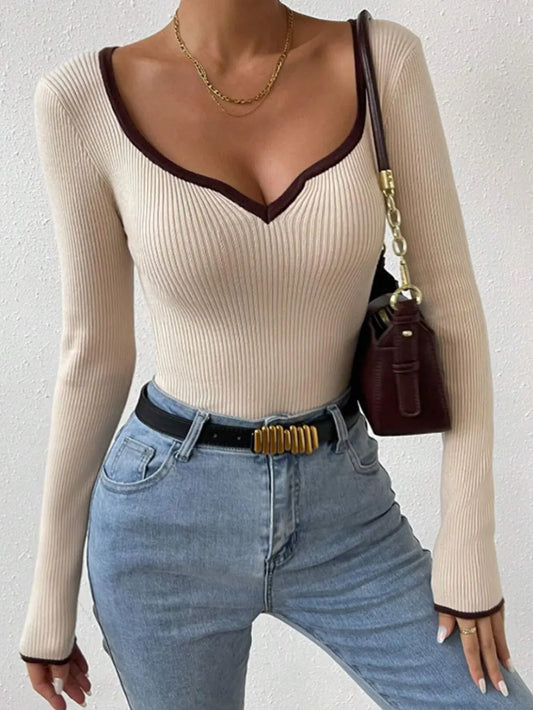 Women's Vertical Pattern Pit Strip Slim Knitted Top - FITzzE rghbeu-b4.myshopify.com Women's Vertical Pattern Pit Strip Slim Knitted Top