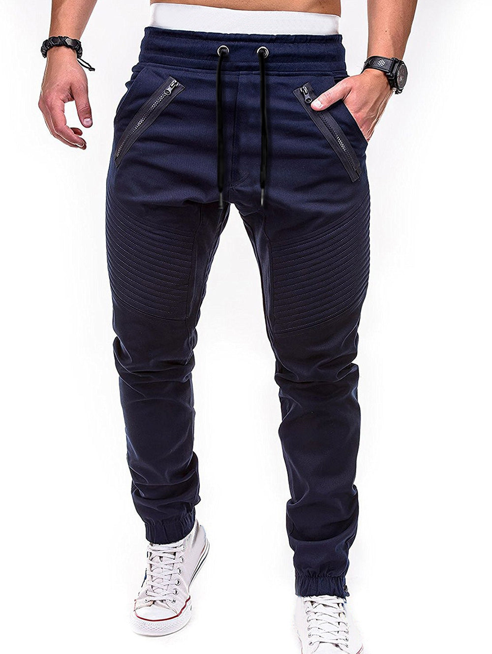 Zippers Embellished Drawstring Jogger Pants - FITzzE rghbeu-b4.myshopify.com Zippers Embellished Drawstring Jogger Pants
